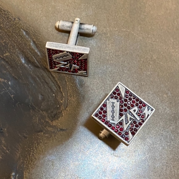 NEIMAN MARCUS Red Swarovski STEAMPUNK Cufflinks - Picture 1 of 10